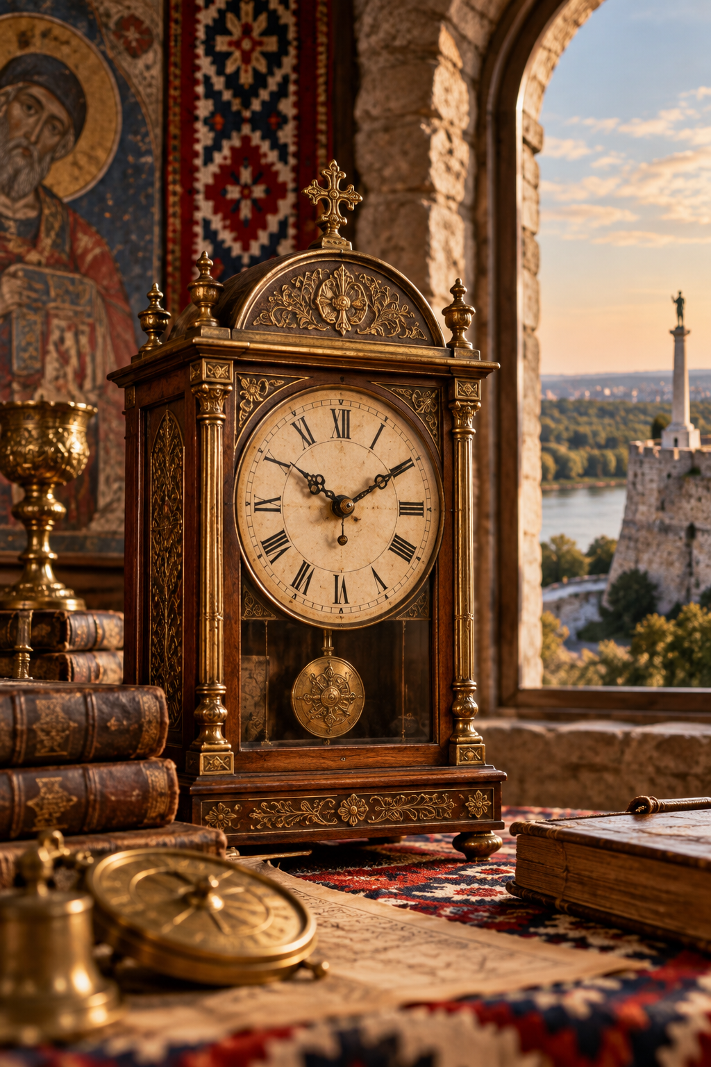 Historic Serbian clock illustration