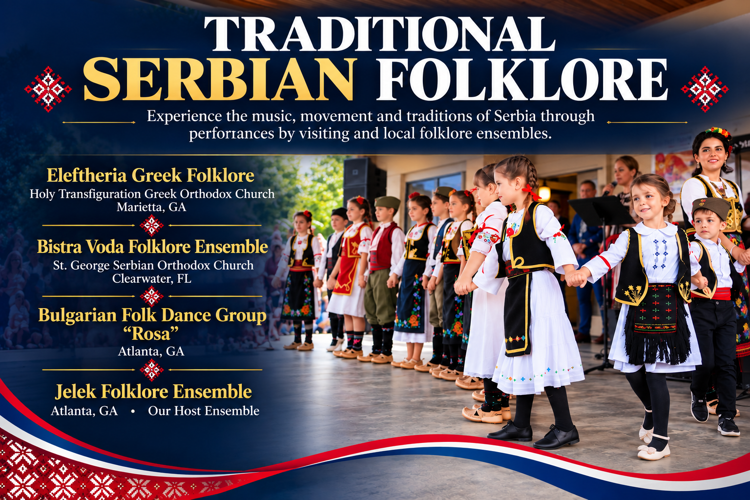 Traditional Serbian folklore festival program and participating ensembles